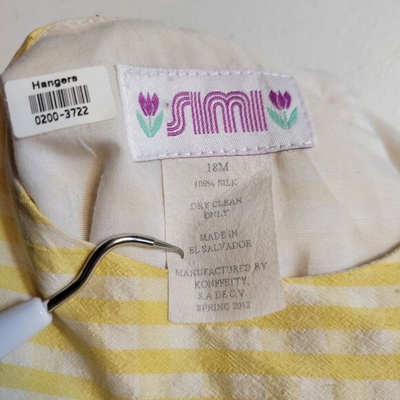 Simi Silk Butter Yellow Gingham Dress Infant Baby Girls Size 18mo - Picture 9 of 15